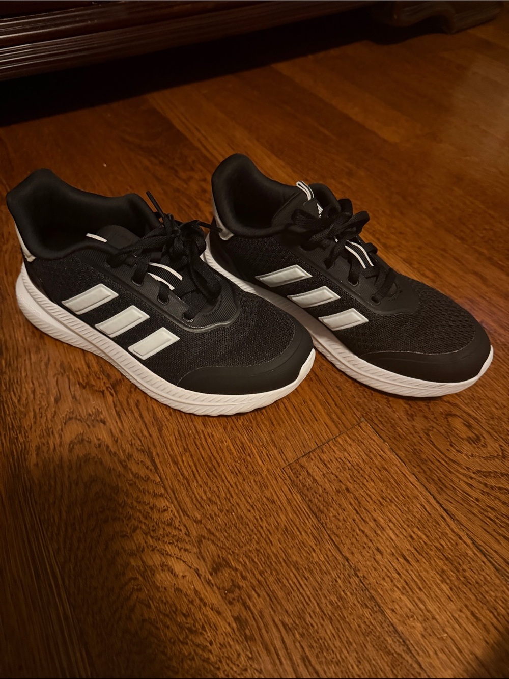 adidas Kids Black and White Striped Athletic Sneakers